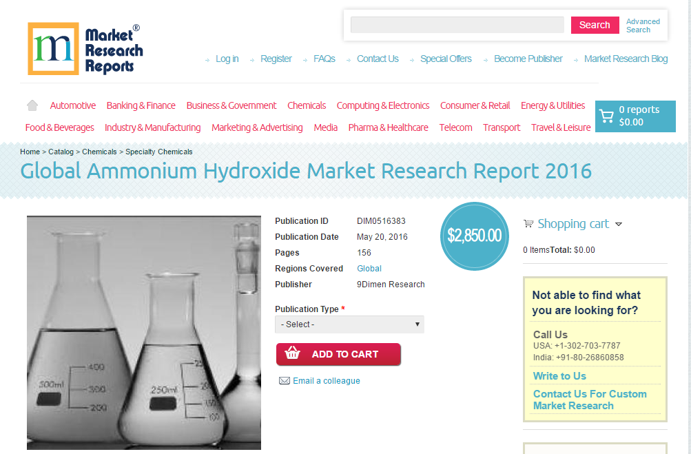 Global Ammonium Hydroxide Market Research Report 2016'