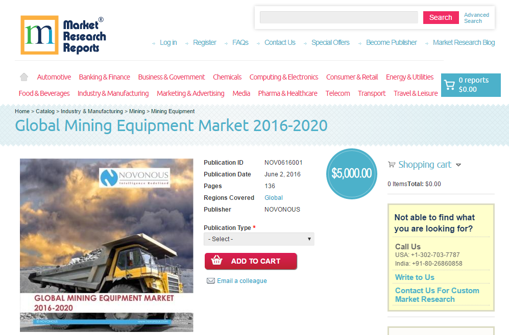 Global Mining Equipment Market 2016 - 2020'
