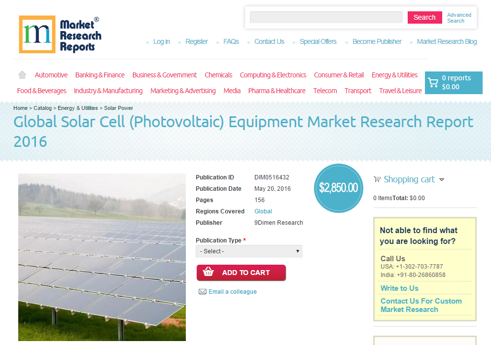 Global Solar Cell (Photovoltaic) Equipment Market 2016'