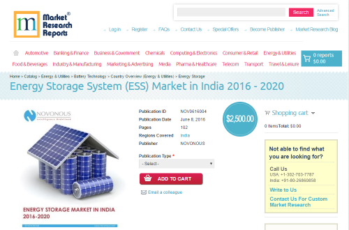 Energy Storage System (ESS) Market in India 2016 - 2020'
