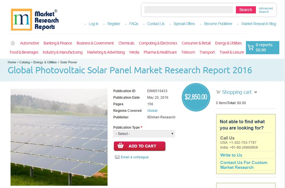 Global Photovoltaic Solar Panel Market Research Report 2016