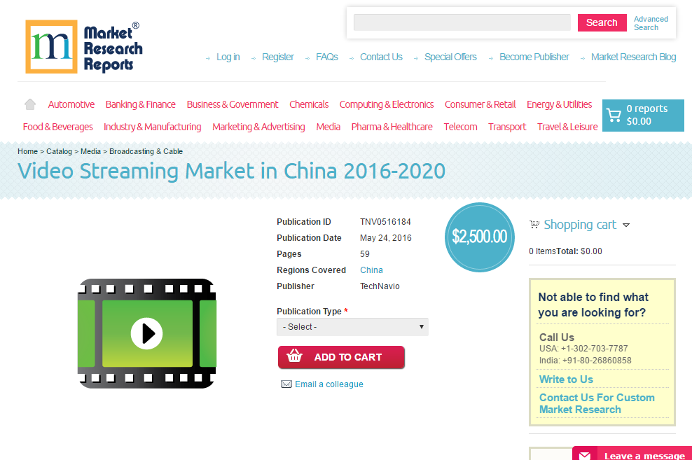 Video Streaming Market in China 2016 - 2020'
