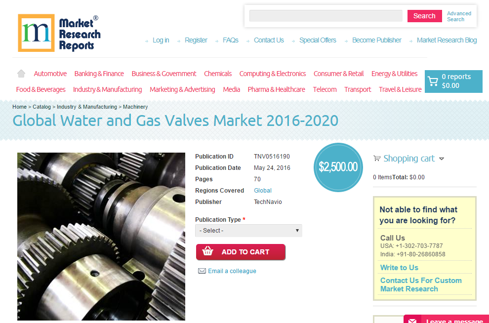 Global Water and Gas Valves Market 2016 - 2020