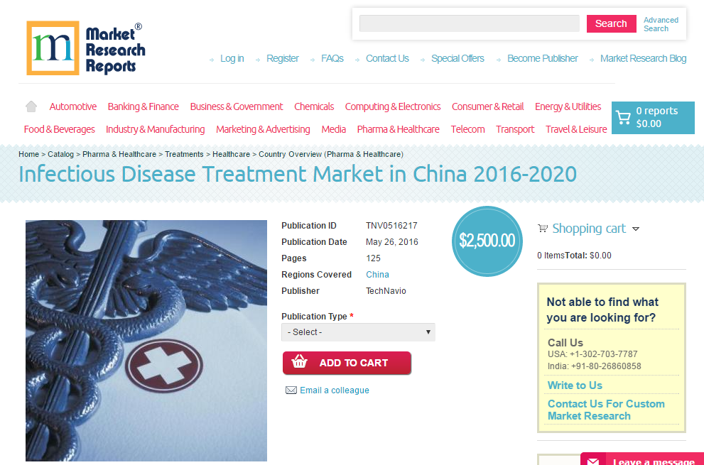 Infectious Disease Treatment Market in China 2016 - 2020