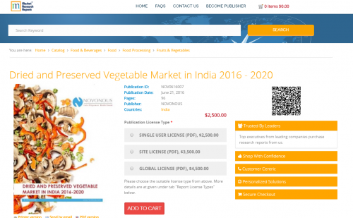 Dried and Preserved Vegetable Market in India 2016 - 2020'
