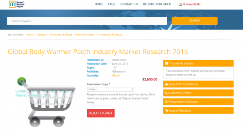 Global Body Warmer Patch Industry Market Research 2016'