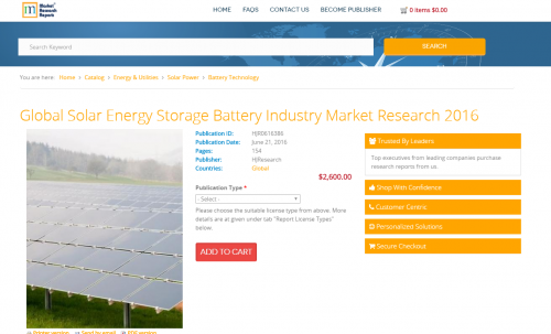 Global Solar Energy Storage Battery Industry 2016'