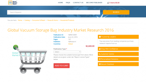 Global Vacuum Storage Bag Industry Market Research 2016'