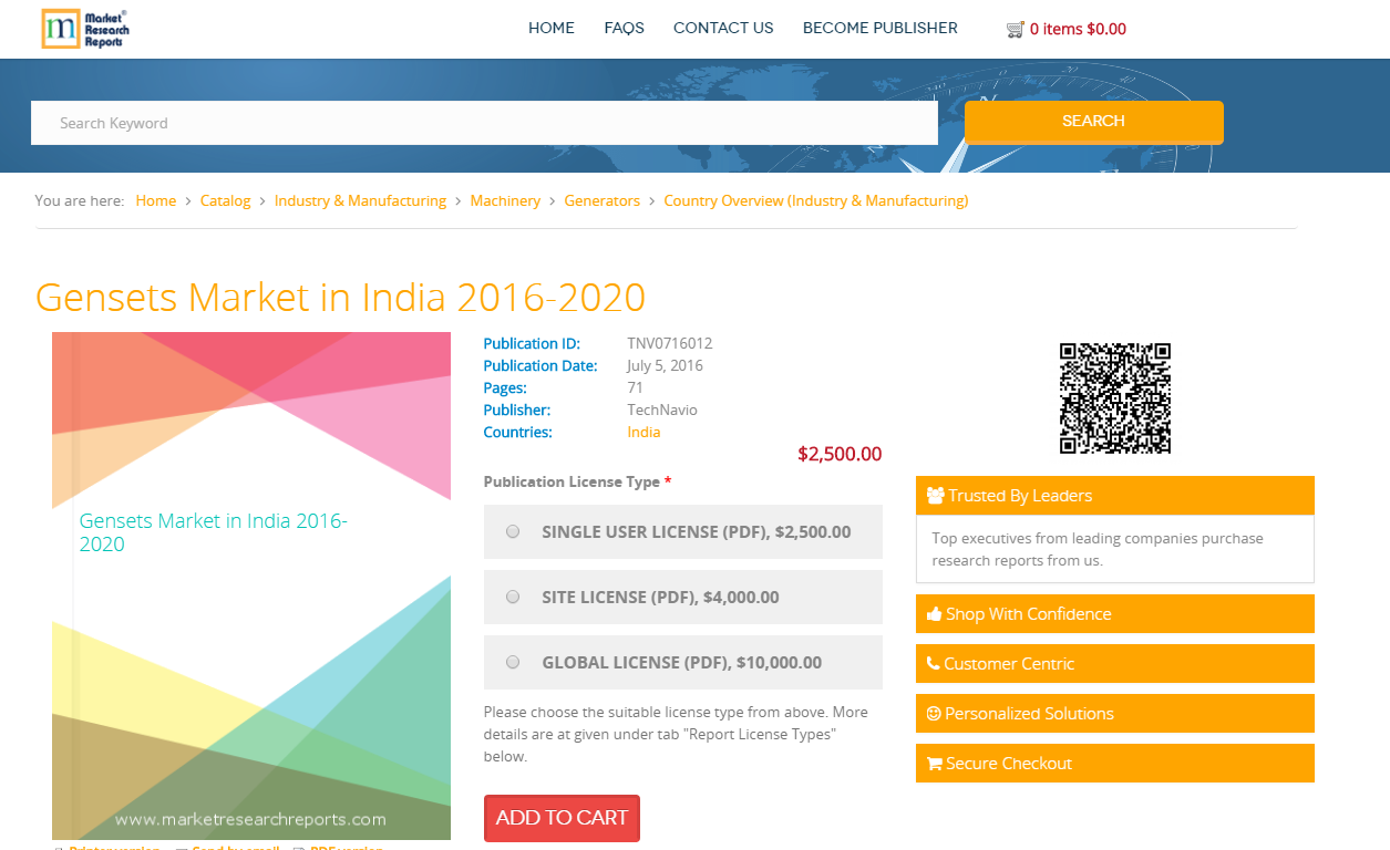 Gensets Market in India 2016-2020