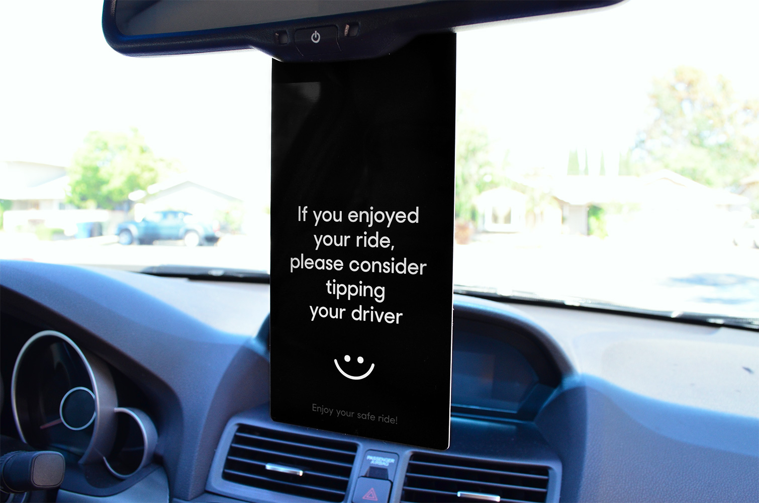 Rideshare Supplies hang signs increase tips.