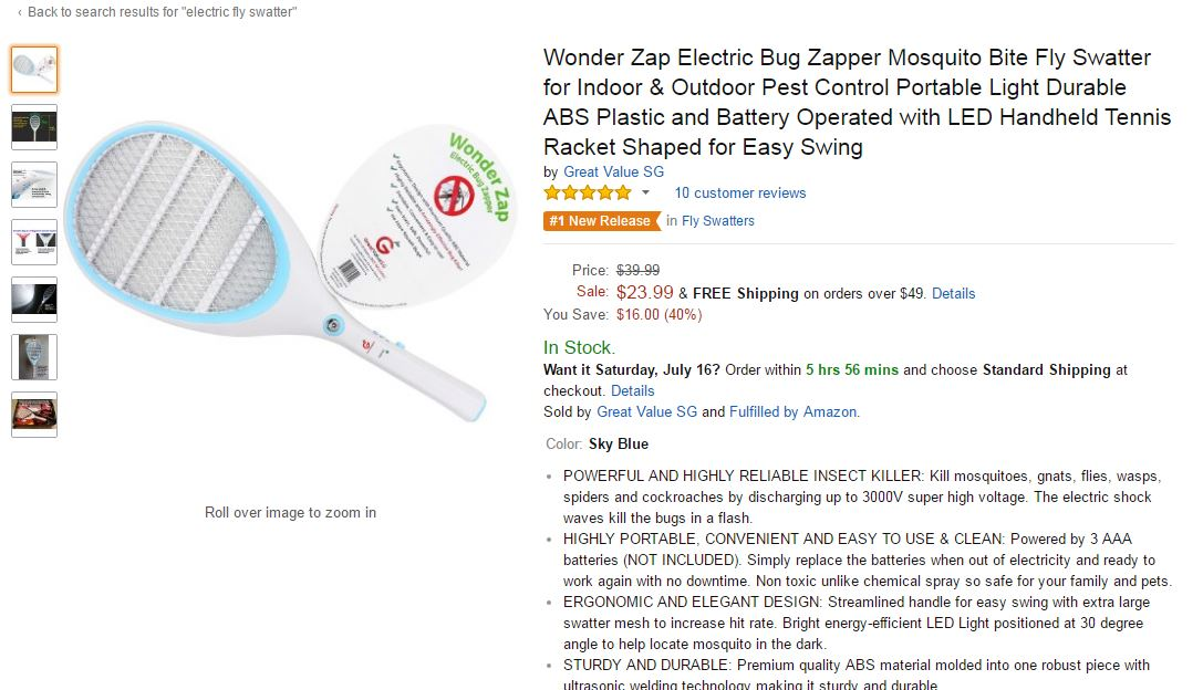 Wonder Zap Electric Fly Swatter