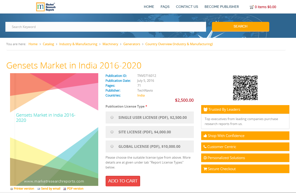 Gensets Market in India 2016 - 2020'