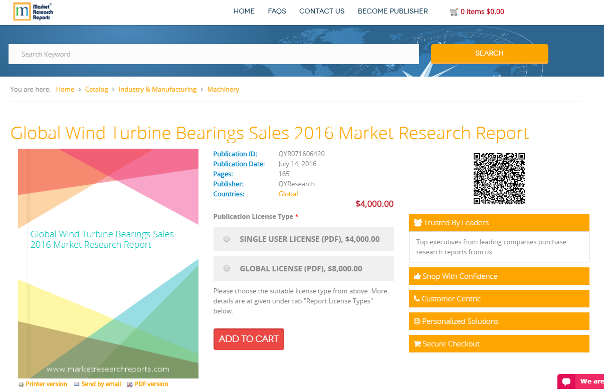 Global Wind Turbine Bearings Sales 2016