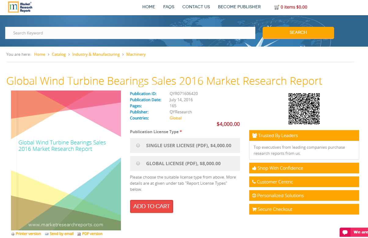 Global Wind Turbine Bearings Sales 2016'