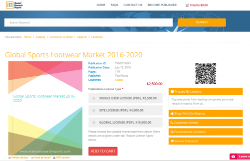 Global Sports Footwear Market 2016 - 2020'