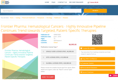 Hematological Cancers - Highly Innovative Pipeline Continues'