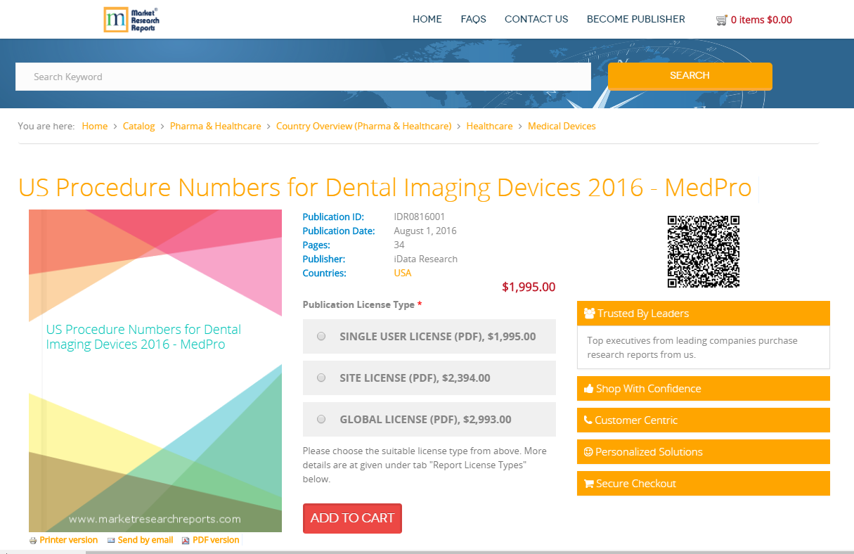 US Procedure Numbers for Dental Imaging Devices 2016'