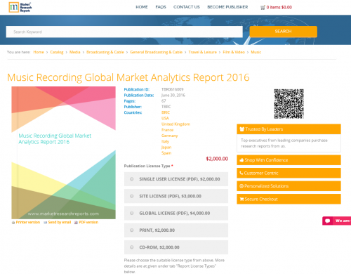 Music Recording Global Market Analytics Report 2016'