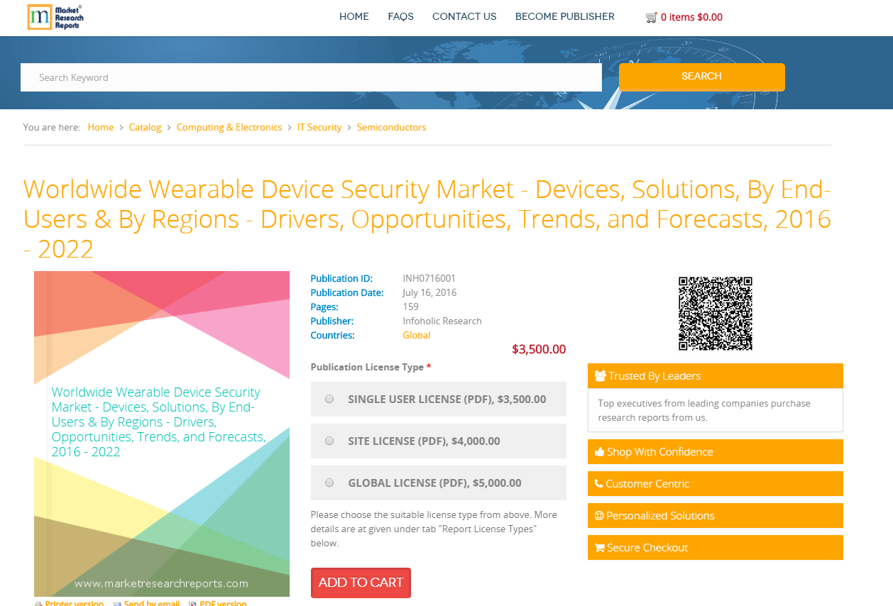 Worldwide Wearable Device Security Market 2016 - 2022