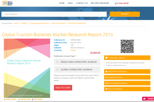Global Traction Batteries Market Research Report 2016'