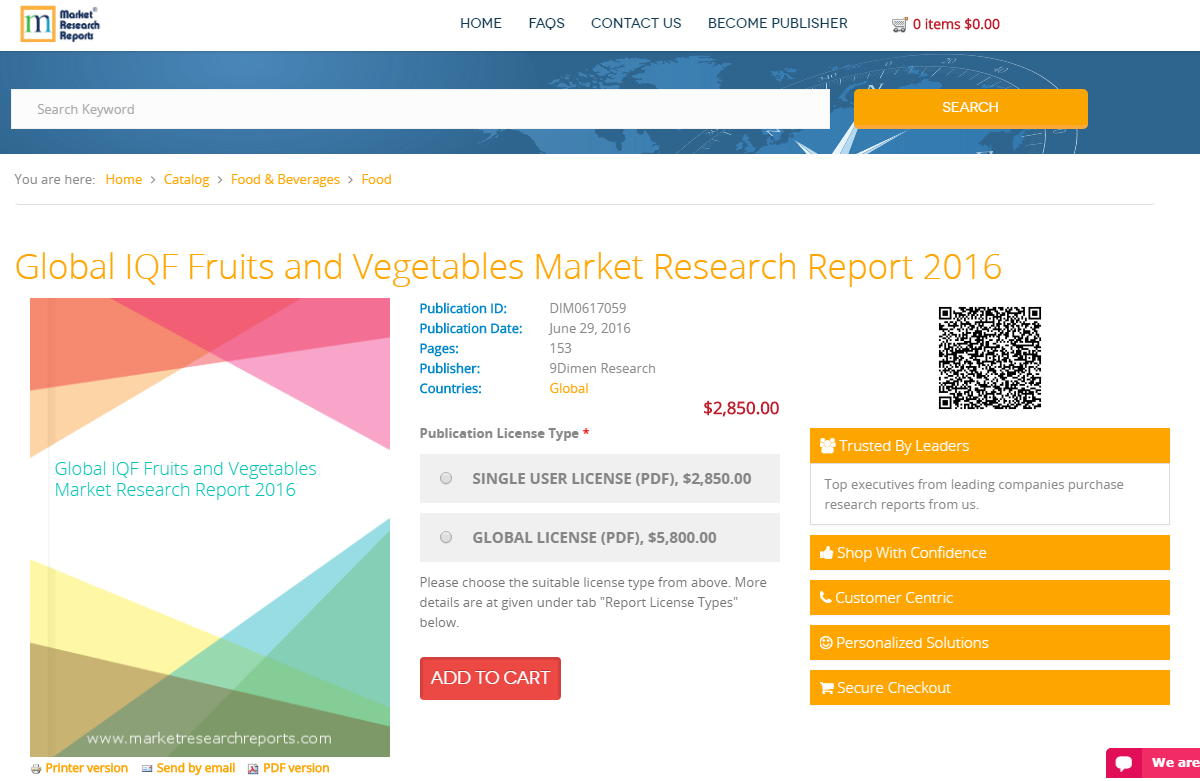 Global IQF Fruits and Vegetables Market Research Report 2016
