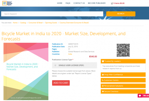 Bicycle Market in India to 2020 - Market Size, Development'