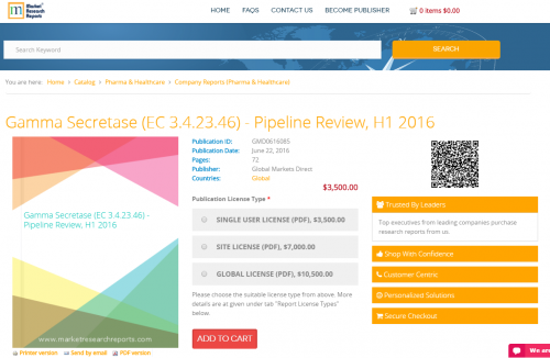 Gamma Secretase (EC 3.4.23.46) - Pipeline Review, H1 2016'