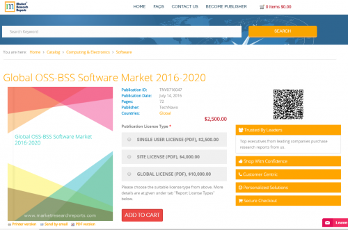 Global OSS-BSS Software Market 2016 - 2020'