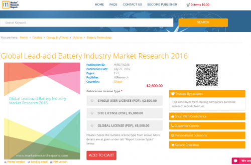 Global Lead-acid Battery Industry Market Research 2016'
