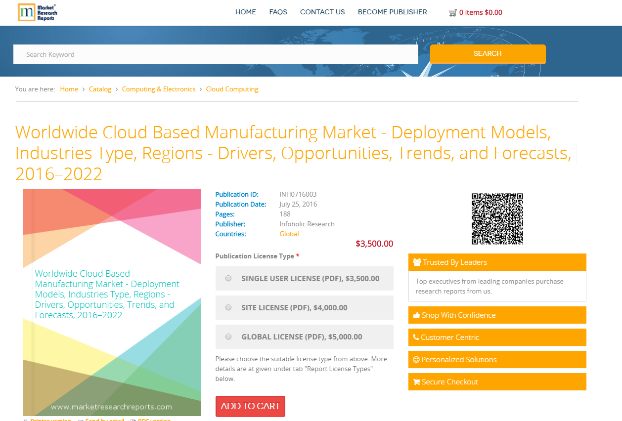 Worldwide Cloud Based Manufacturing Market - 2016 - 2022