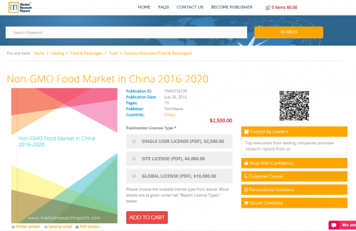 Non-GMO Food Market in China 2016 - 2020'