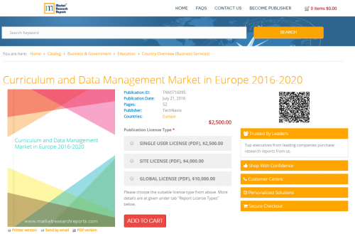 Curriculum and Data Management Market in Europe 2016 - 2020'