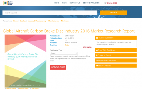 Global Aircraft Carbon Brake Disc Industry 2016'