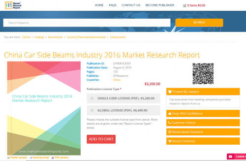 China Car Side Beams Industry 2016 Market Research Report'