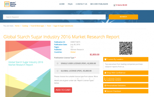 Global Starch Sugar Industry 2016 Market Research Report'