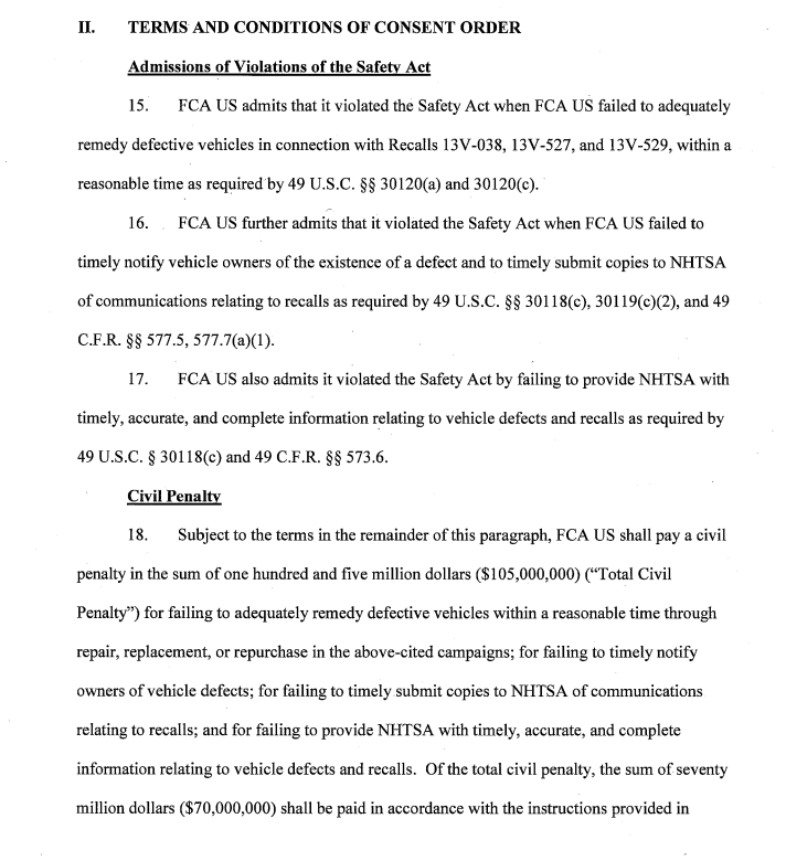 Excerpt of FCA consent letter to NHTSA'