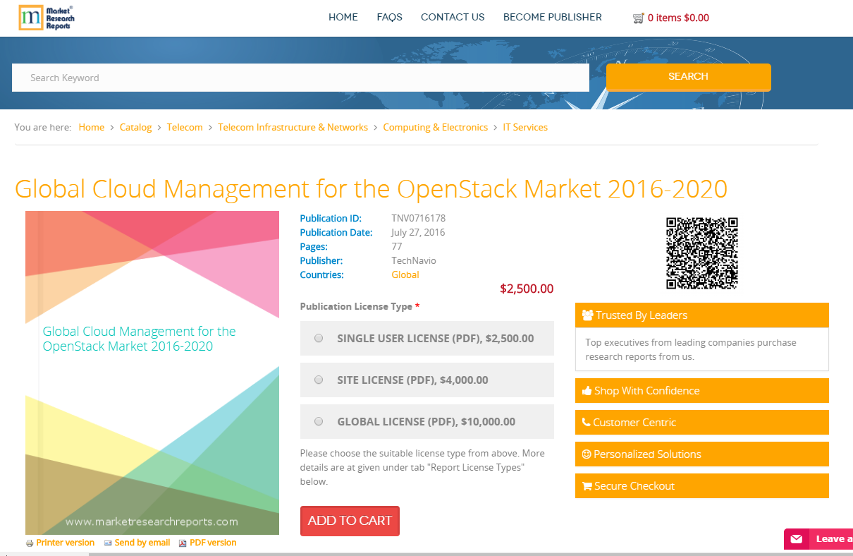 Global Cloud Management for the OpenStack Market 2016 - 2020'