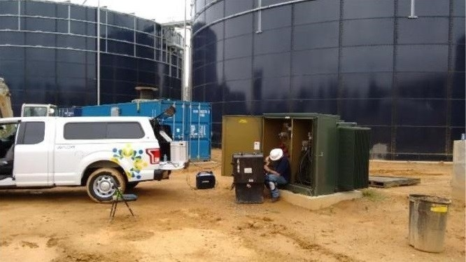 Checking the electrical cables for the transformers.