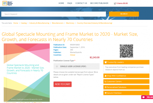 Global Spectacle Mounting and Frame Market to 2020'