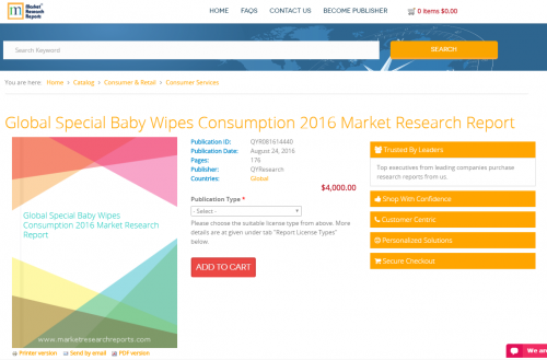 Global Special Baby Wipes Consumption 2016'