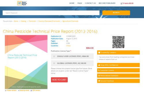 China Pesticide Technical Price Report (2013-2016)'