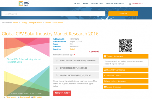 Global CPV Solar Industry Market Research 2016'