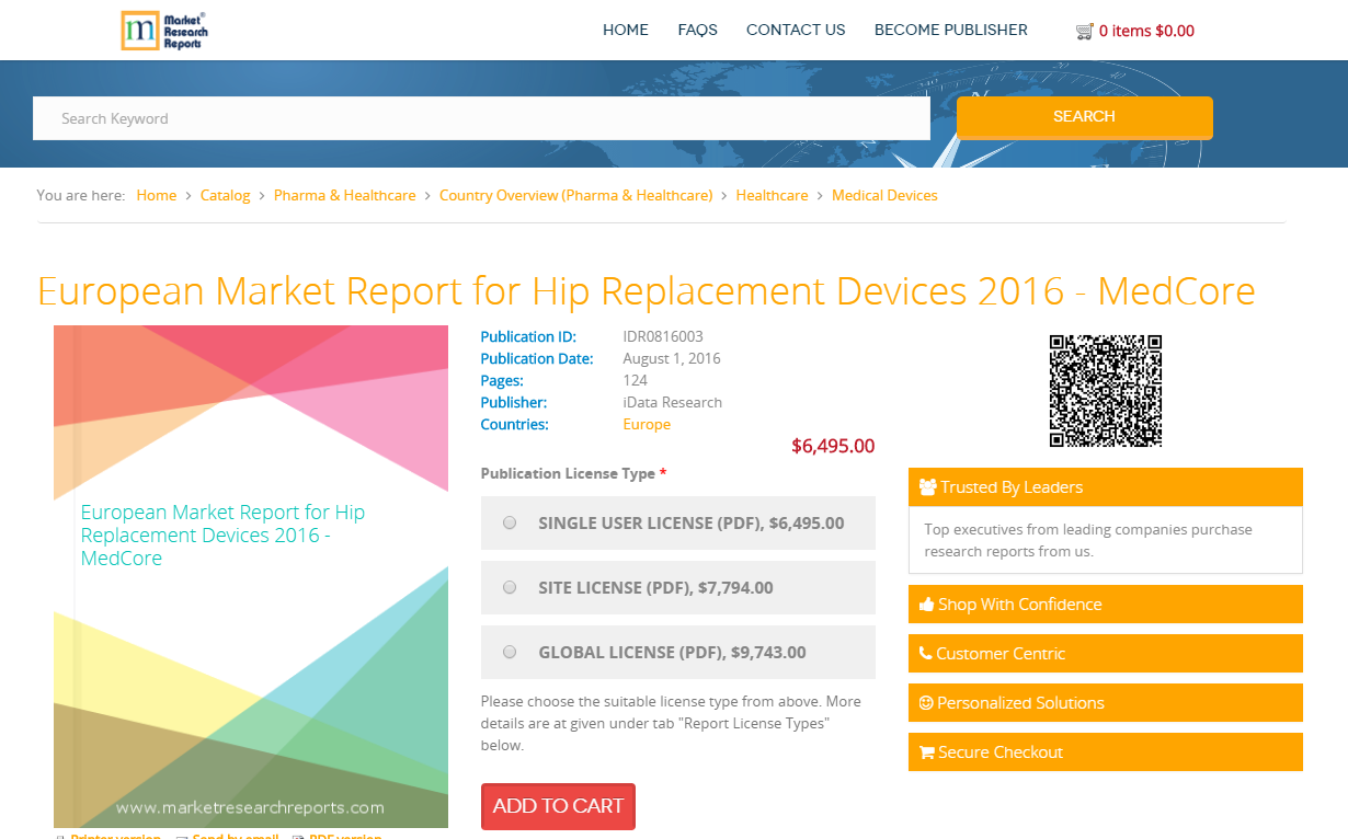 European Market Report for Hip Replacement Devices 2016