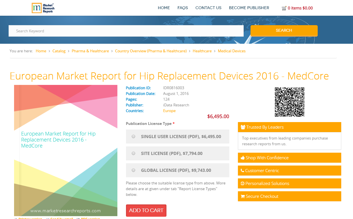 European Market Report for Hip Replacement Devices 2016'