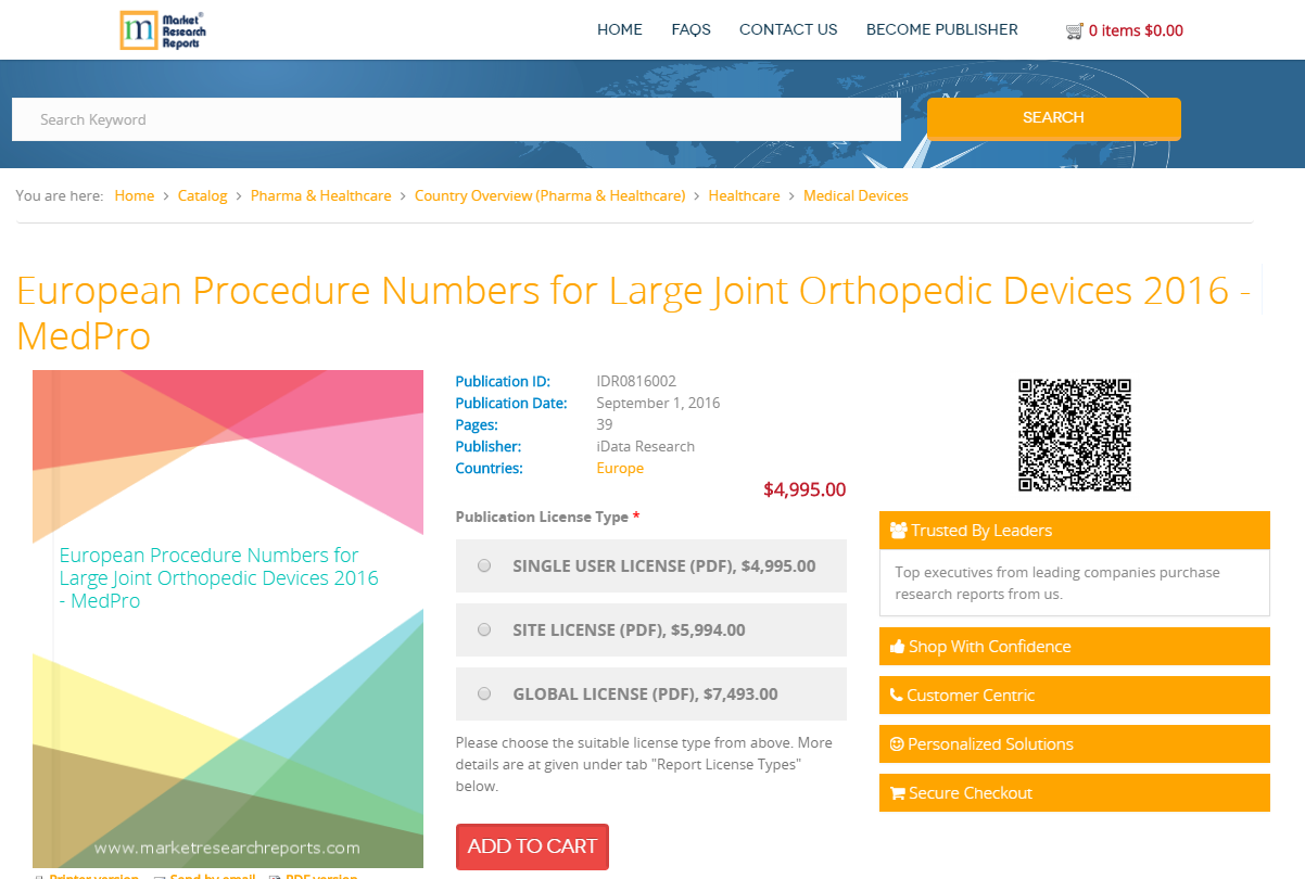 European Procedure Numbers for Large Joint Orthopedic Device