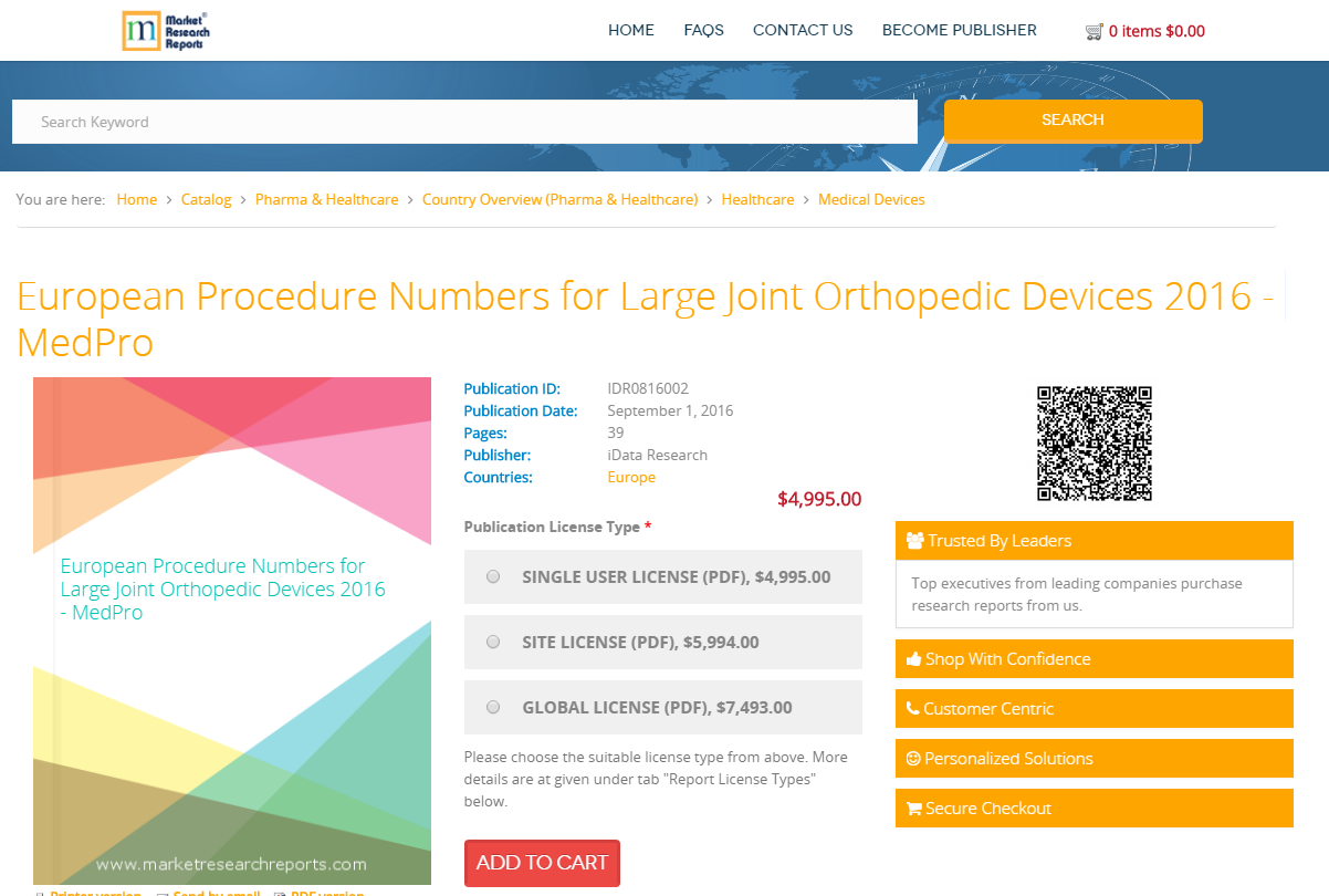 European Procedure Numbers for Large Joint Orthopedic Device'