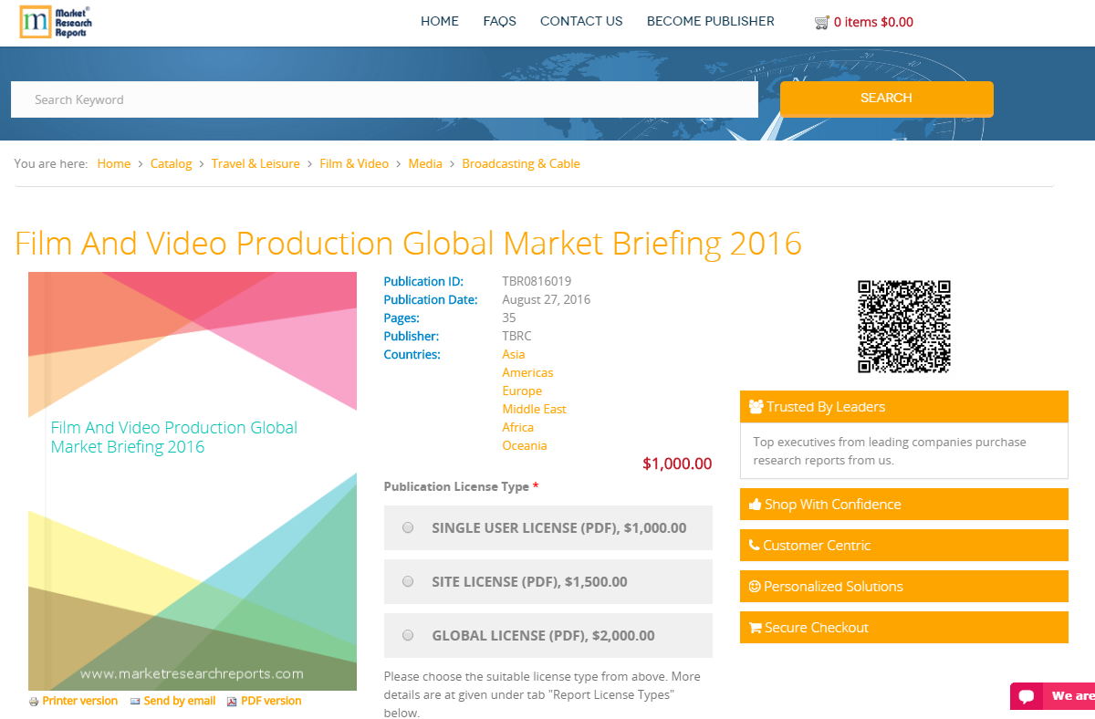 Film And Video Production Global Market Briefing 2016