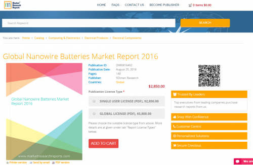 Global Nanowire Batteries Market Report 2016'