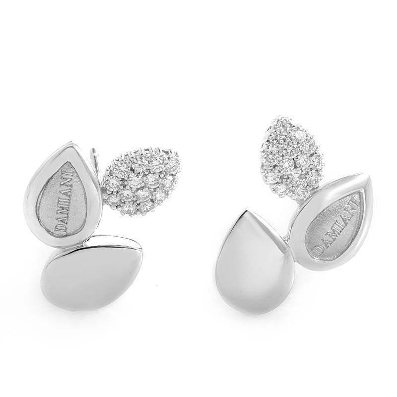 Damiani Antera 18K White Gold Diamond Pave Leaf Earrings