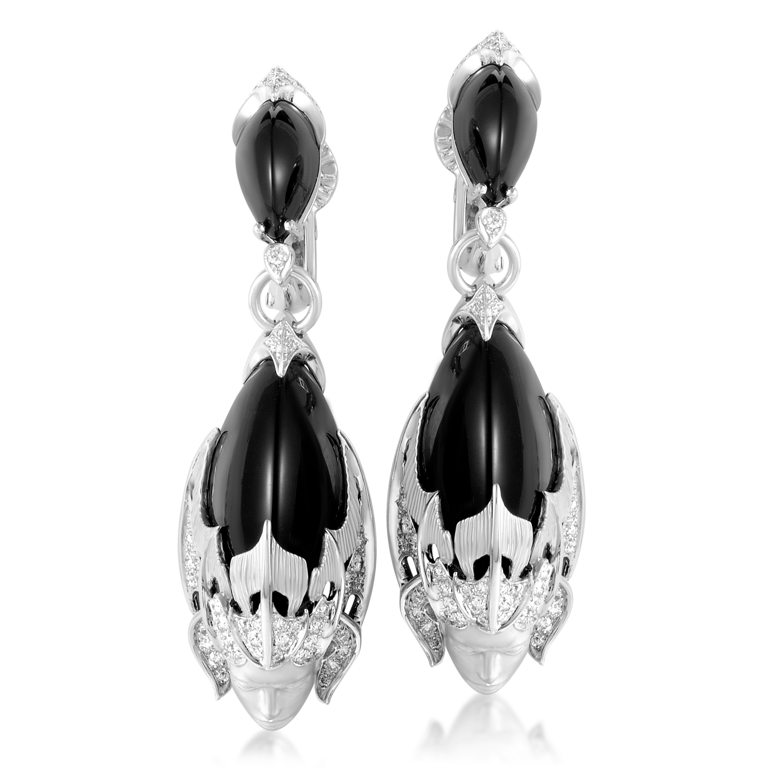 18K White Gold Diamond & Onyx Dangle Earrings by Mag